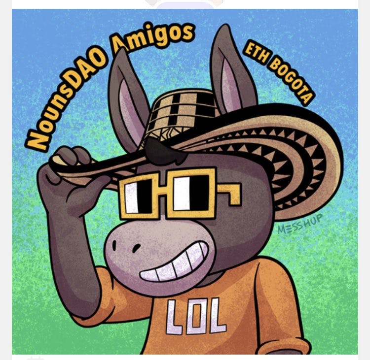 AMIGO token #1: a burro with noggles wearing a red shirt that says 'hola'